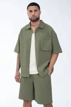 Ensemble texturé chemise short uni