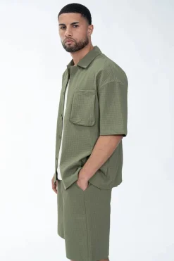 Ensemble texturé chemise short uni
