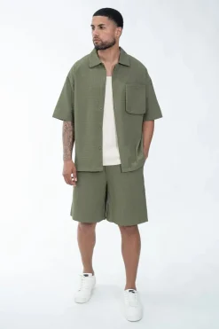 Ensemble texturé chemise short uni