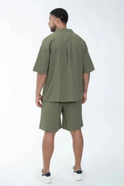 Ensemble texturé chemise short uni