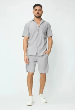 Ensemble uni plissé chemise et short