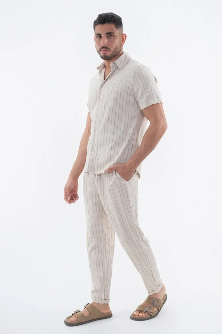 Ensemble uni rayé chemise pantalon