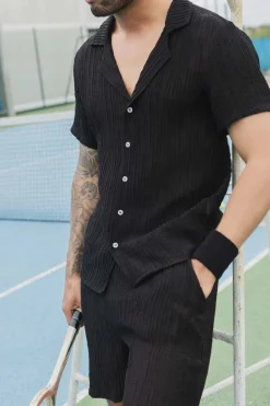 Ensemble uni texturé chemise short