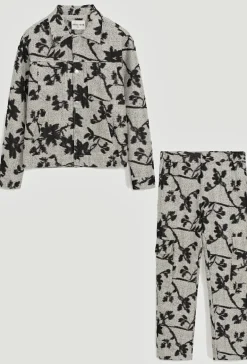 Ensemble veste pantalon à motif feuillage