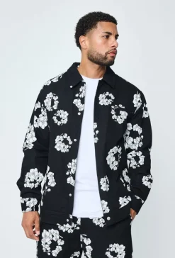 Ensemble veste pantalon en jean fleurie