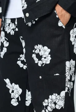 Ensemble veste pantalon en jean fleurie