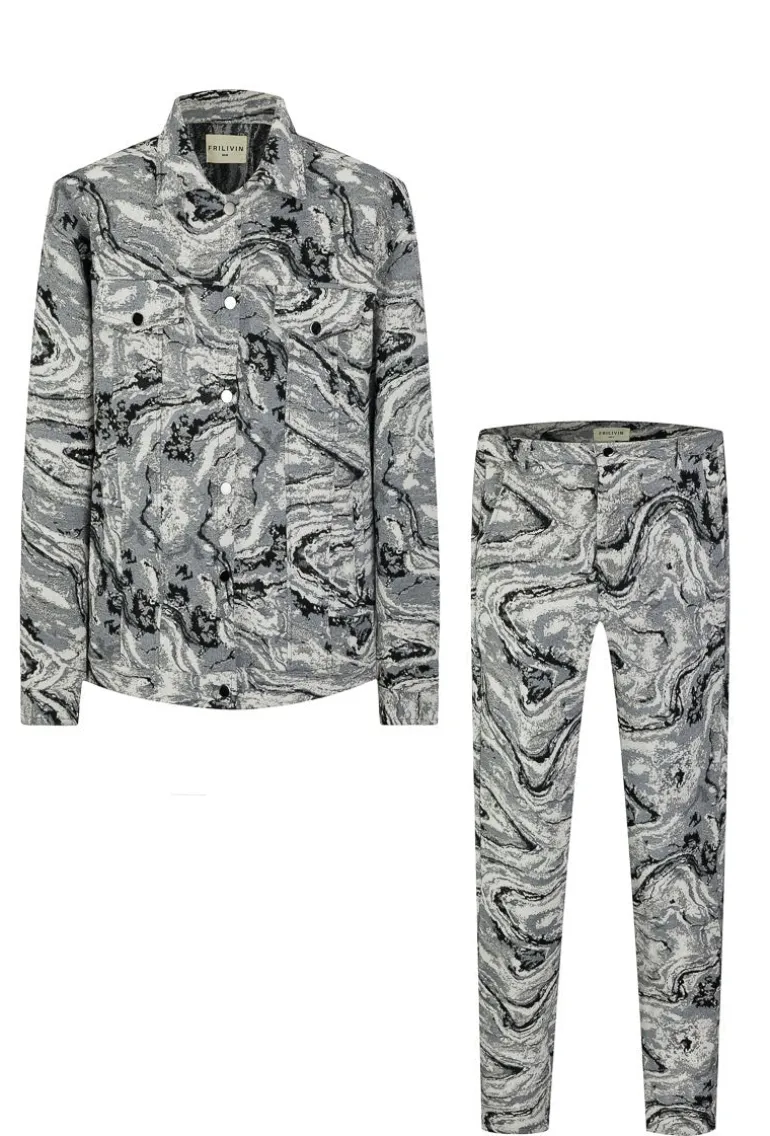 Ensemble veste pantalon oversized à motifs abstraits. veste sans capuc