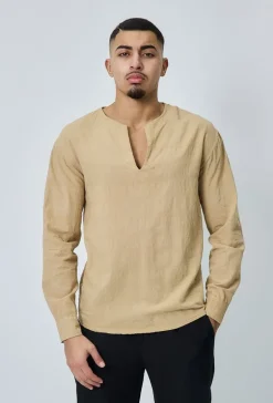 Haut décontractée col v effet lin