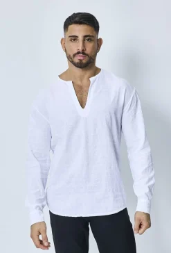 Haut décontractée col v effet lin