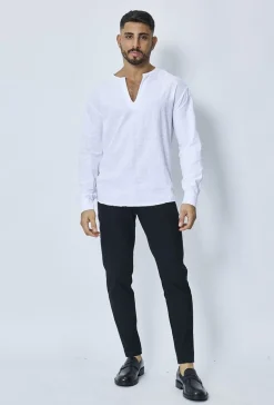 Haut décontractée col v effet lin