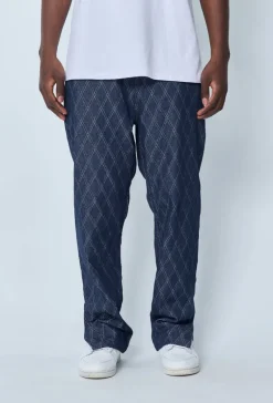 Jean large à motifs damier avec fentes