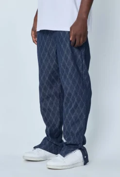 Jean large à motifs damier avec fentes