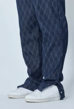 Jean large à motifs damier avec fentes