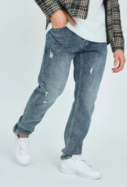 Jean regular fit effet déchiré et délavé