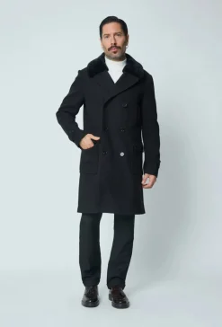 Manteau boutonné col à fourrure