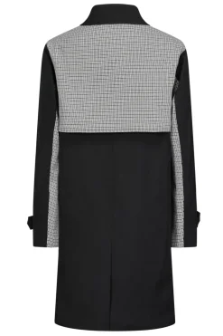 Manteau trench droit à empiècement à carreaux