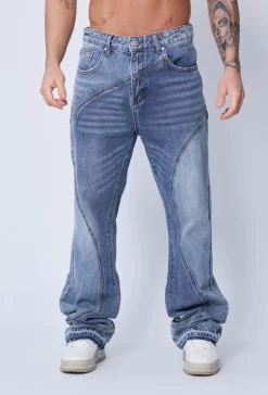 Pantalon bi-couleur en jean coupe large