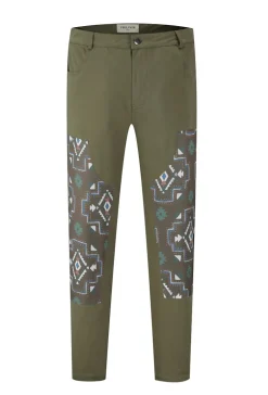Pantalon droit uni avec patch géométrique