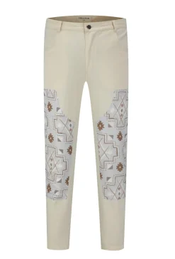 Pantalon droit uni avec patch géométrique