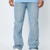 Pantalon en jean bi couleur coupe droite