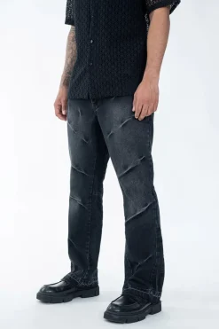 Pantalon noir délavé à détails