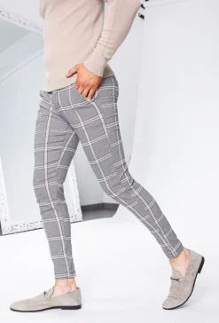 Pantalon ultra stretch à motif carreaux