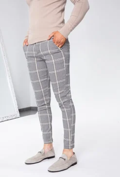 Pantalon ultra stretch à motif carreaux