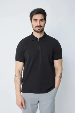 Polo à manches courtes avec col zippé