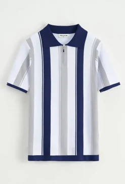 Polo en maille à manches courtes avec bandes verticales contrastées noires