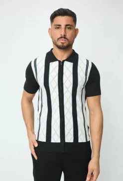 Polo manches courtes à zip en rayures