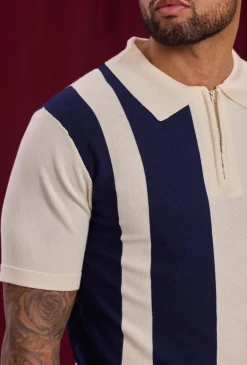 Polo zippé à rayures latérales