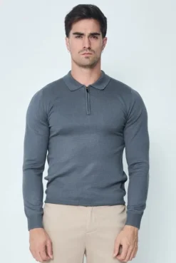 Pull à col chemise zipé