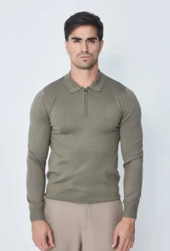 Pull à col chemise zipé