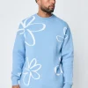 Pull col rond à motif grandes fleures