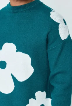 Pull col rond à motif grandes fleures