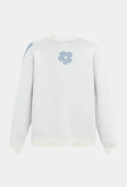 Pull col rond à motif grandes fleures