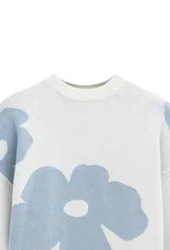 Pull col rond à motif grandes fleures