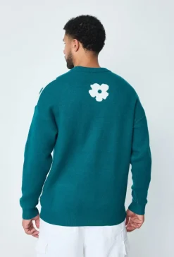 Pull col rond à motif grandes fleures