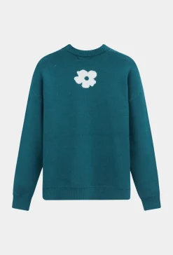 Pull col rond à motif grandes fleures