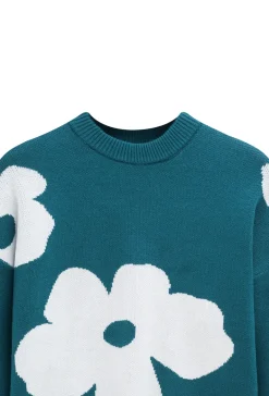 Pull col rond à motif grandes fleures