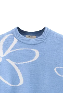Pull col rond à motif grandes fleures