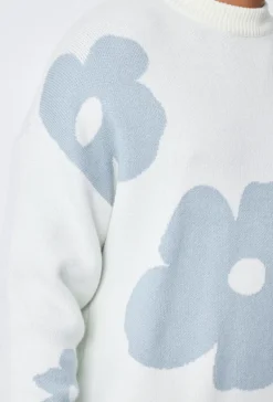 Pull col rond à motif grandes fleures