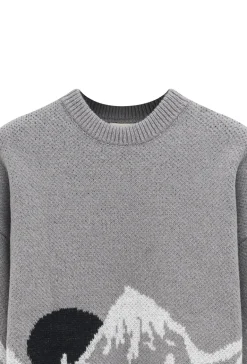 Pull col rond à motif montagne net