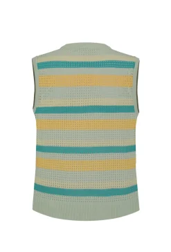 Pull sans manche en maille rayé