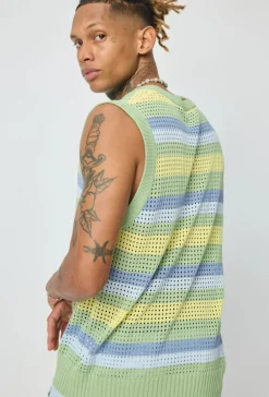 Pull sans manche en maille rayé