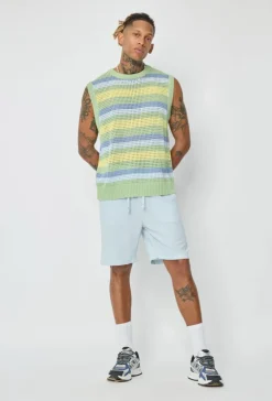 Pull sans manche en maille rayé