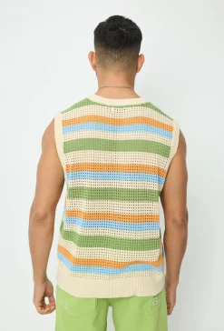 Pull sans manche en maille rayé
