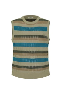 Pull sans manche en maille rayé