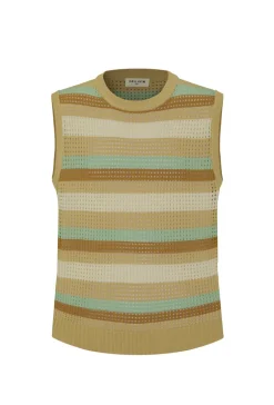 Pull sans manche en maille rayé