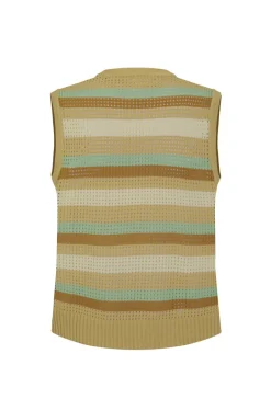 Pull sans manche en maille rayé